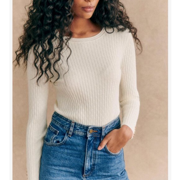 NEW Sezane Dita Jumper Top - Ecru Ivory French Knit Casual Soft - Picture 1 of 9